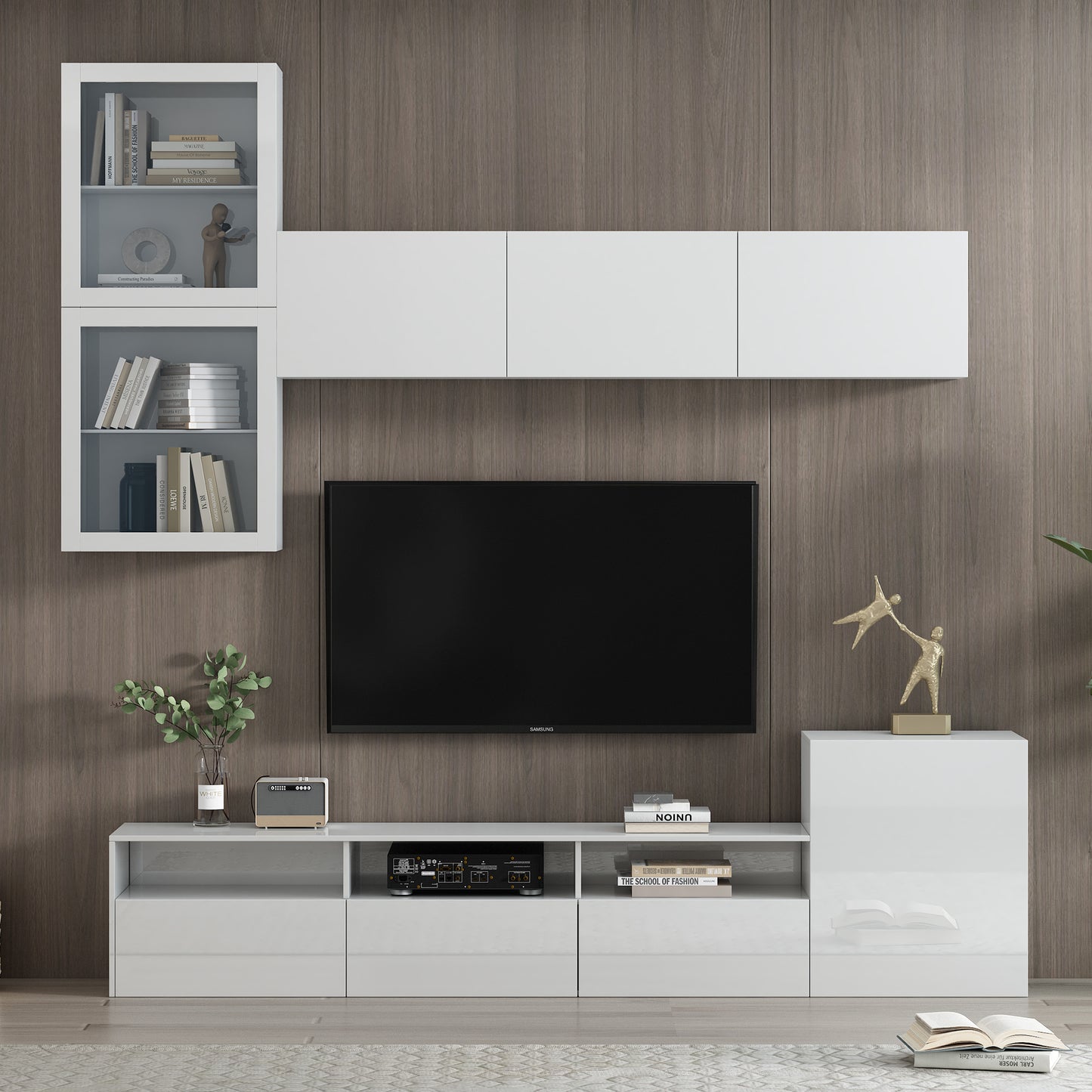 Elegant High Gloss TV Stand with Versatile Storage Cabinets, Media Console for TVs Up To 75, White