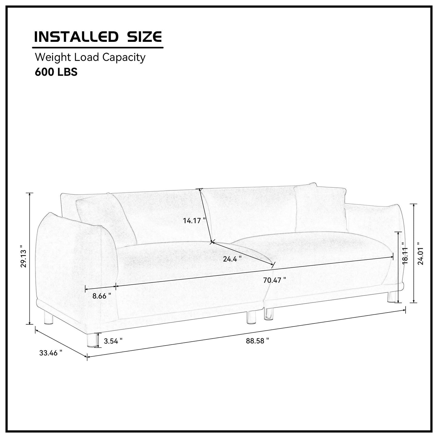 Modern Couch 88.58'' Bread-Like Sofa with 2 Pillows and Metal Feet,Beige