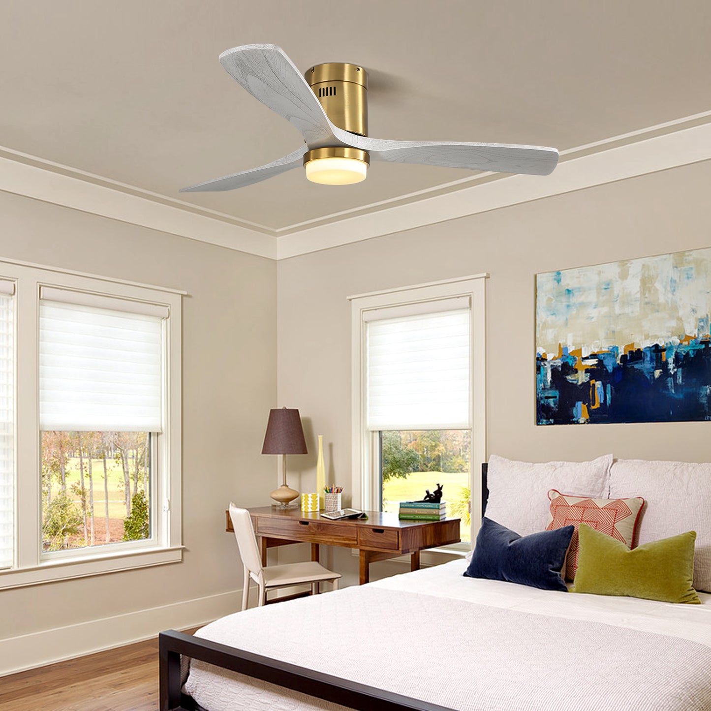 52 Inch Sleek LED Ceiling Fan With Remote Control and Color Changing Light