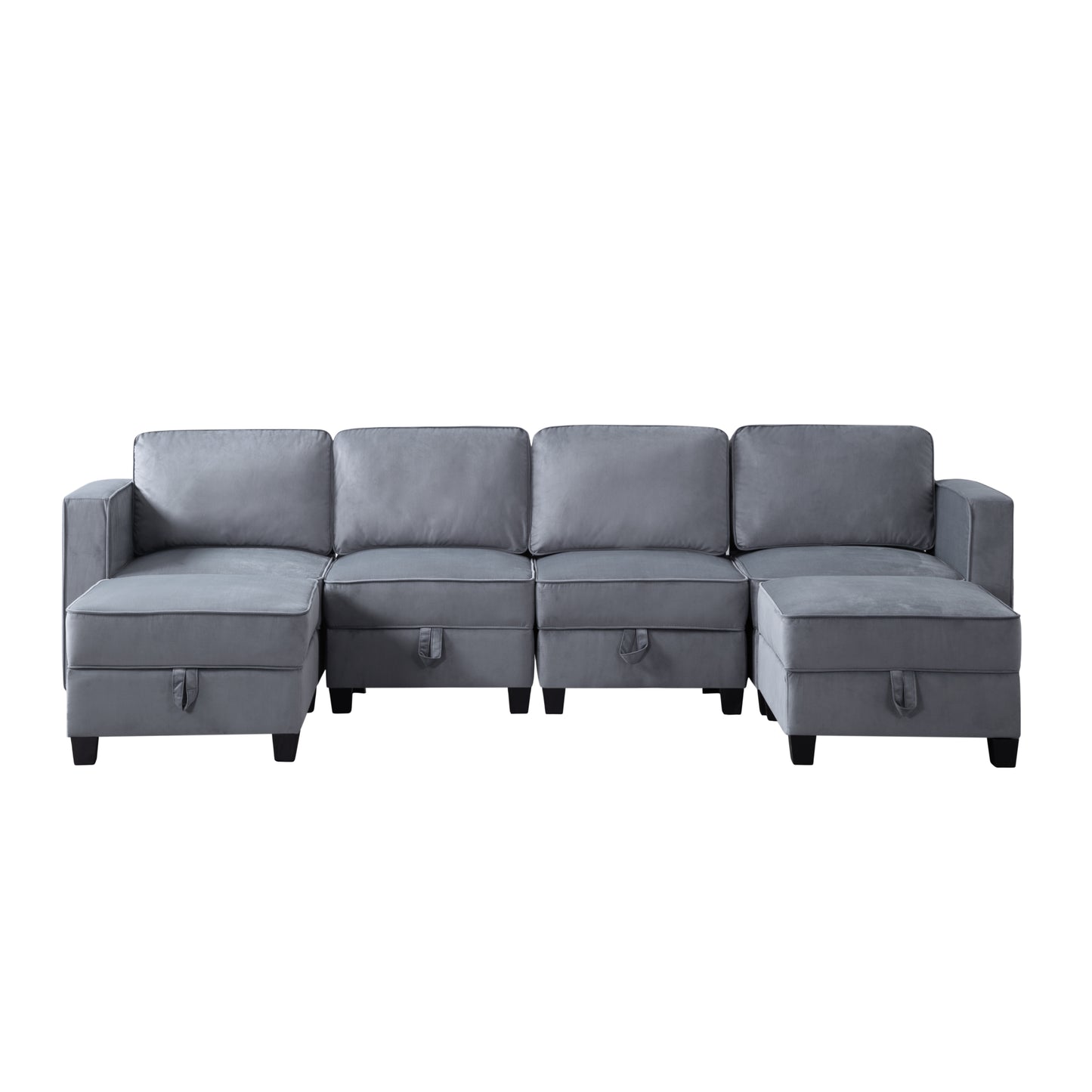 116'' Symmetrical Modular Sectional Sofa with Ottoman in Dark Gray Velvet