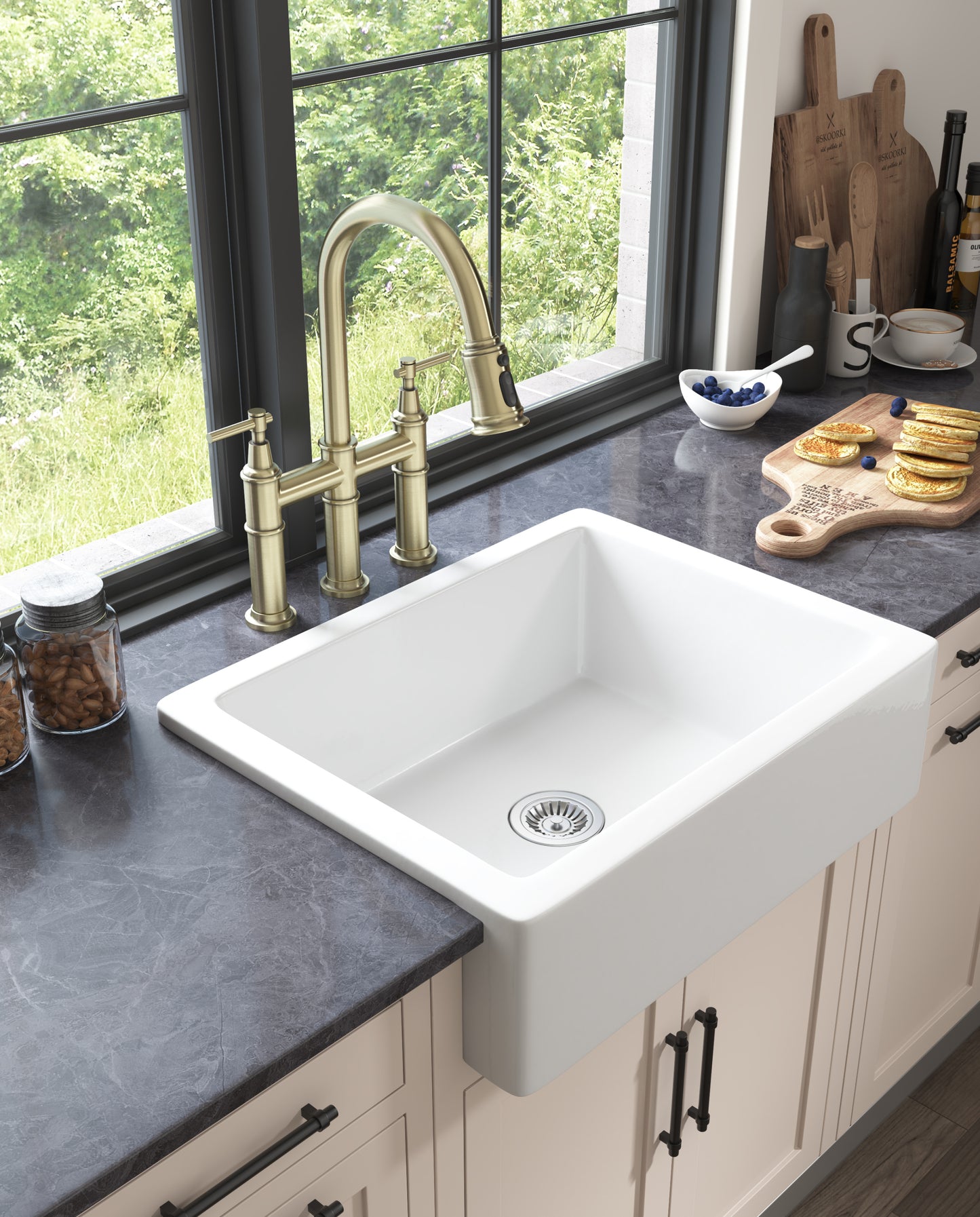 24-inch Farmhouse Style White Ceramic Kitchen Sink