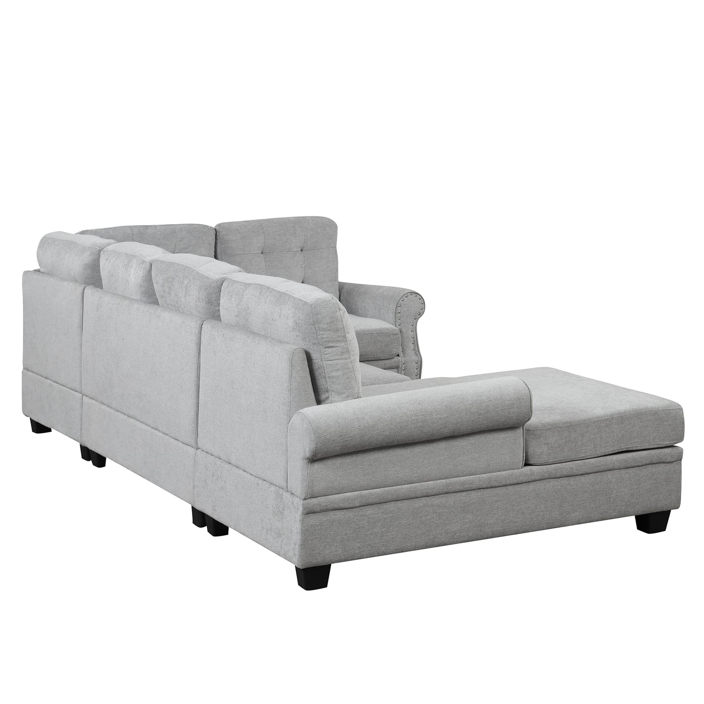 Luxe Gray U-Shaped Sectional Sofa with Tufted Backrest and Plush Comfort