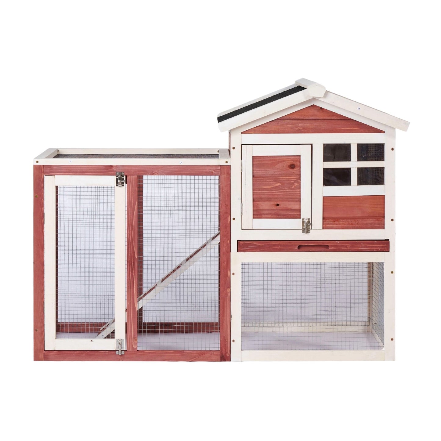 48 in. Large Chicken Coop Wooden Rabbit Hutch Auburn and White