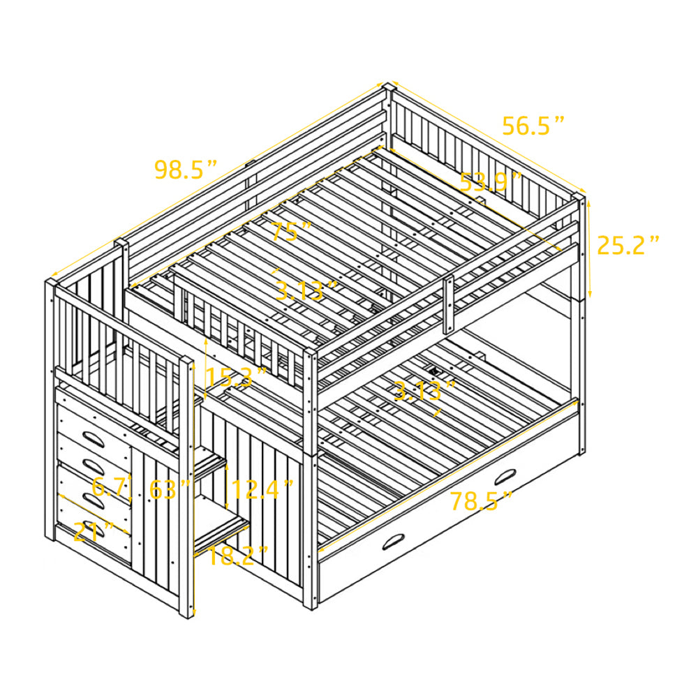 Staircase Full-Over-Full Bunk Bed with Twin Trundle and Storage Drawers - LT000026AAK