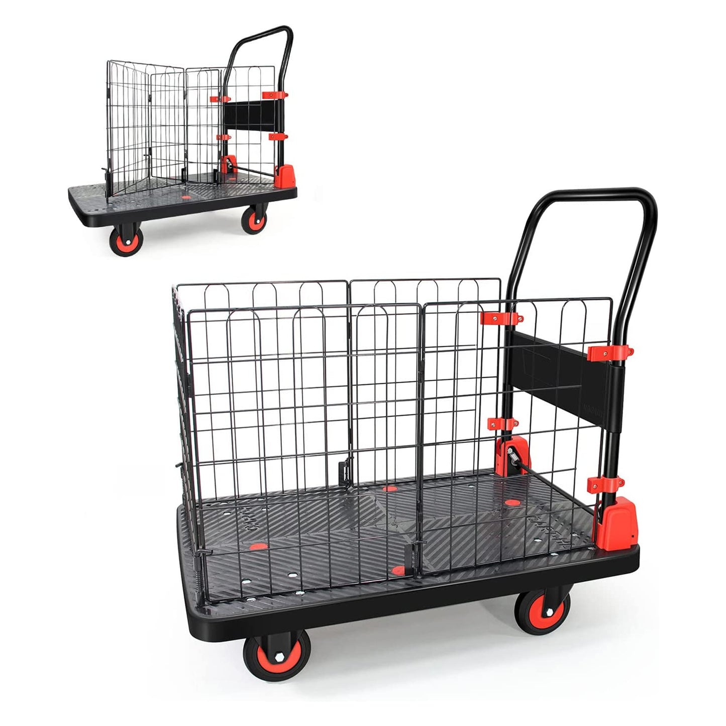 Foldable Platform Push Hand Truck Cart, Basket Cage Cart, 660 lbs. Weight Capacity