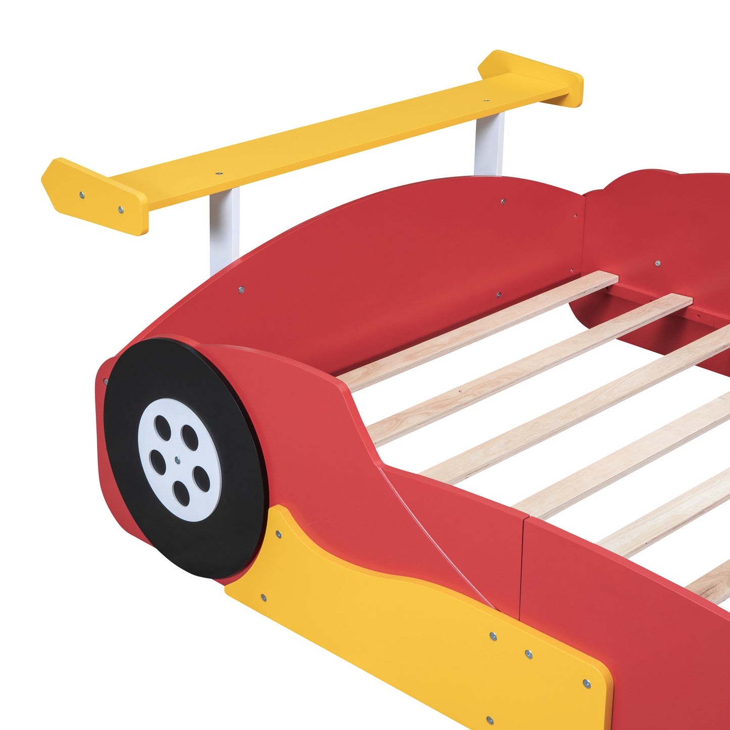 Full Size Race Car-Shaped Platform Bed with Wheels,Red