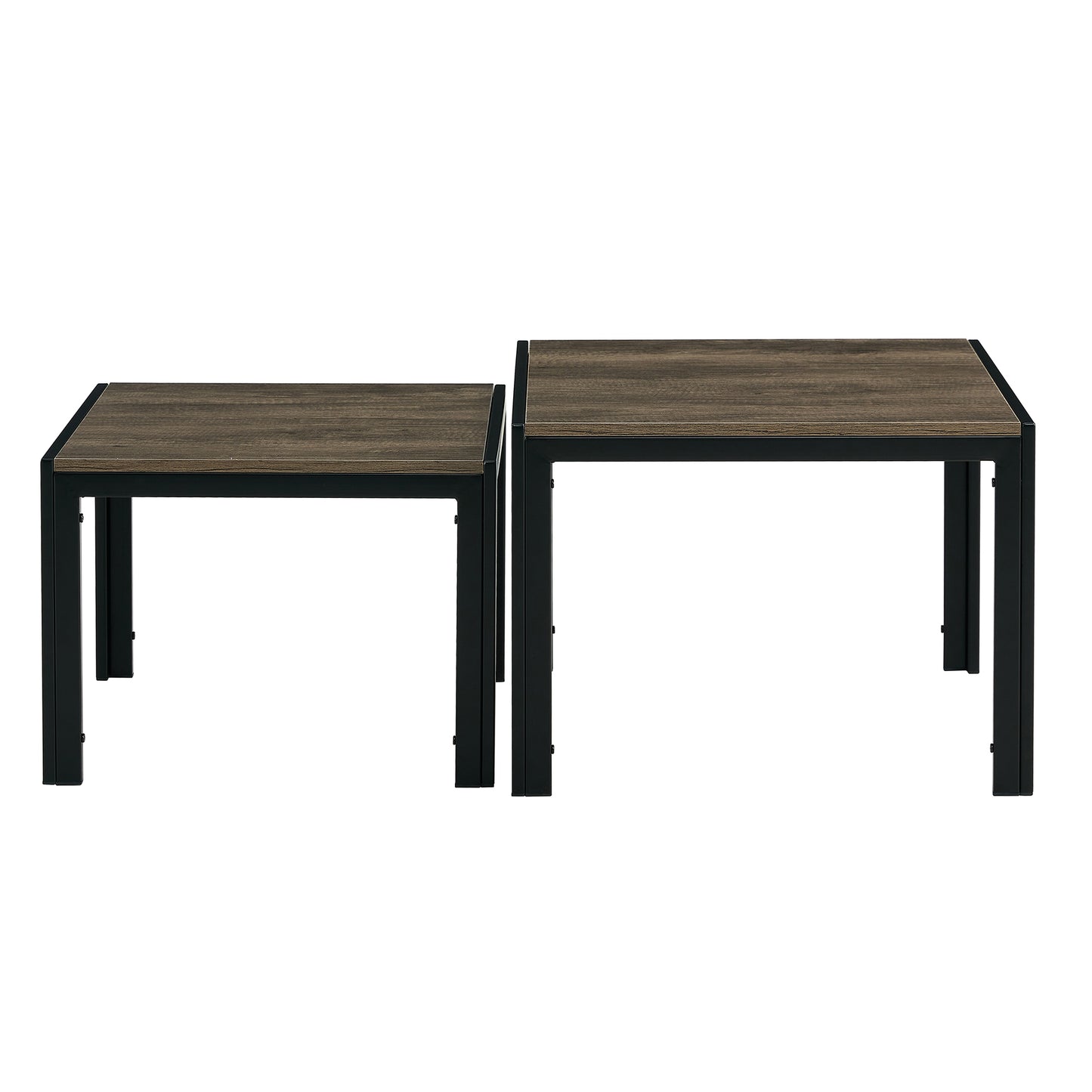 Oak Grey Modern Nesting Coffee Table Set of 2 with Tempered Glass Surface