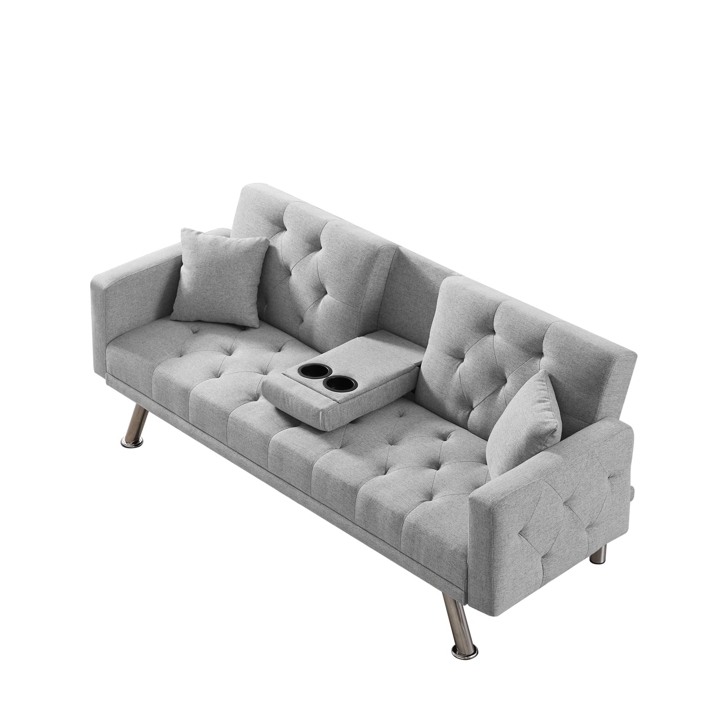 Square Arm Armrests, Grey Linen Convertible Sofa and Daybed