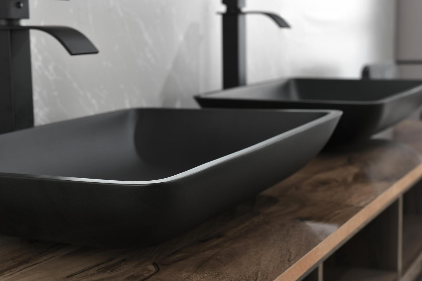 Black Matte Glass Rectangular Vessel Bathroom Sink Set with Faucet and Pop-Up Drain