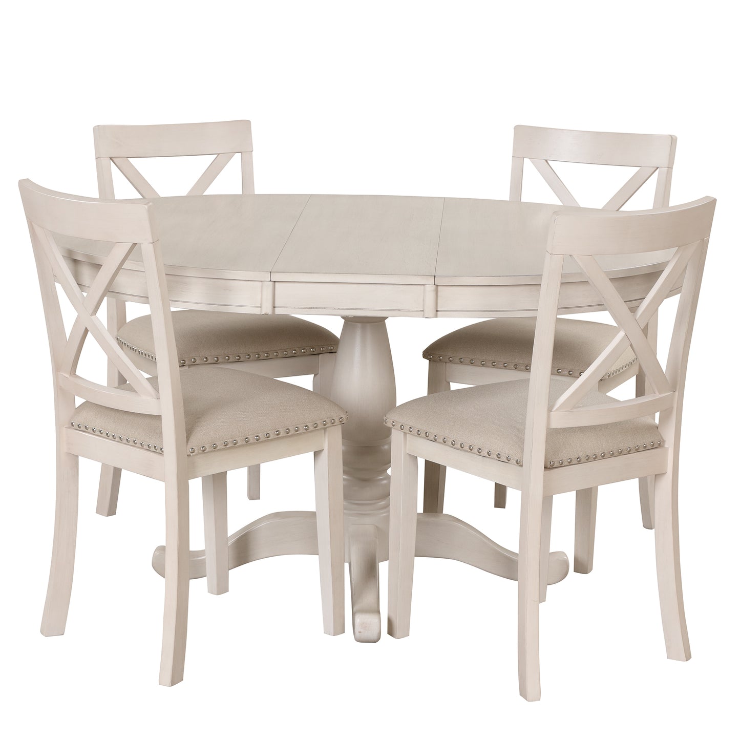 Modern Dining Table Set for 4,Round Table and 4 Kitchen Room Chairs,5 Piece Kitchen Table Set for Dining Room,Dinette,Breakfast Nook,Antique White