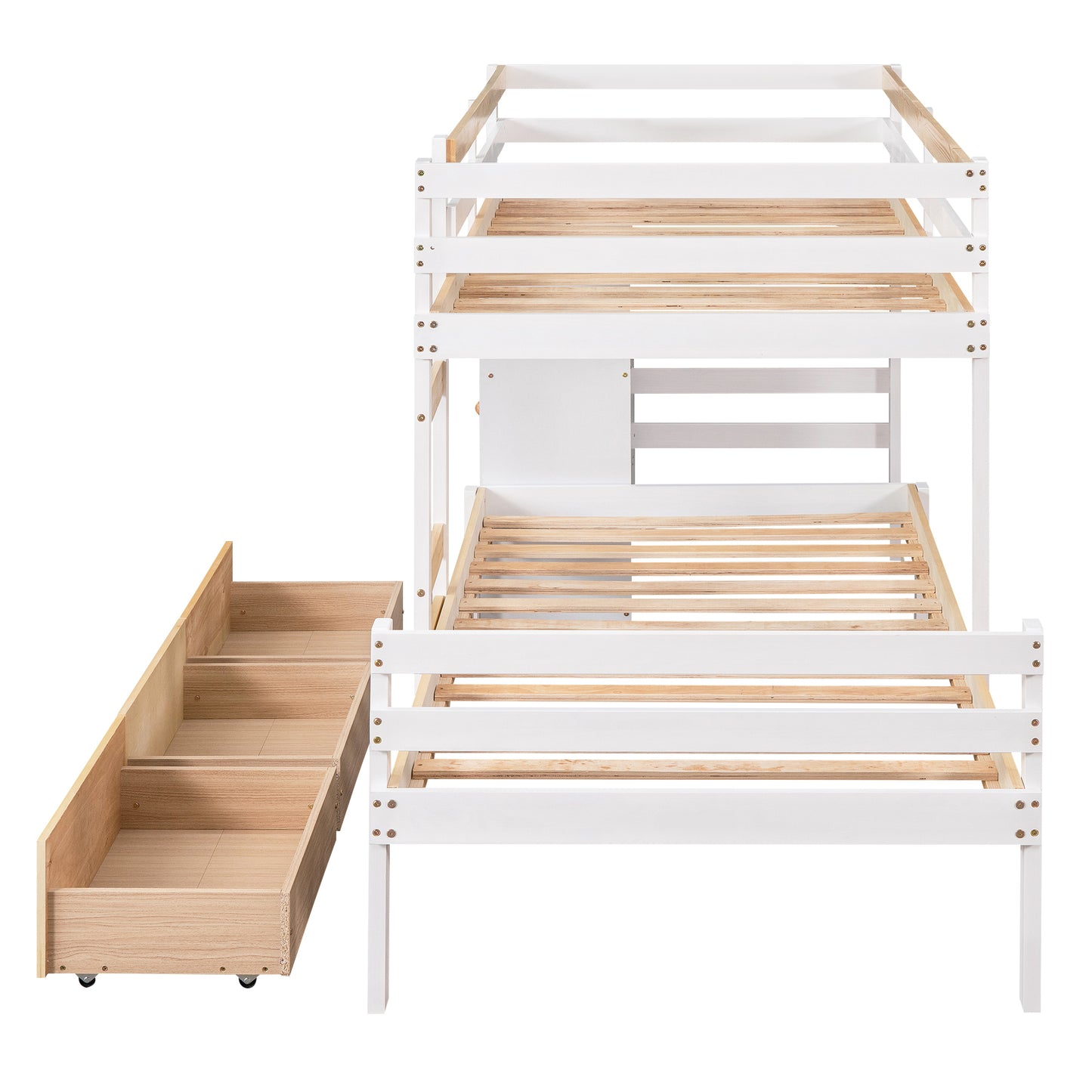 Natural Twin Loft Bunk Bed with Drawers, Ladder, and Dual Sleeping Space