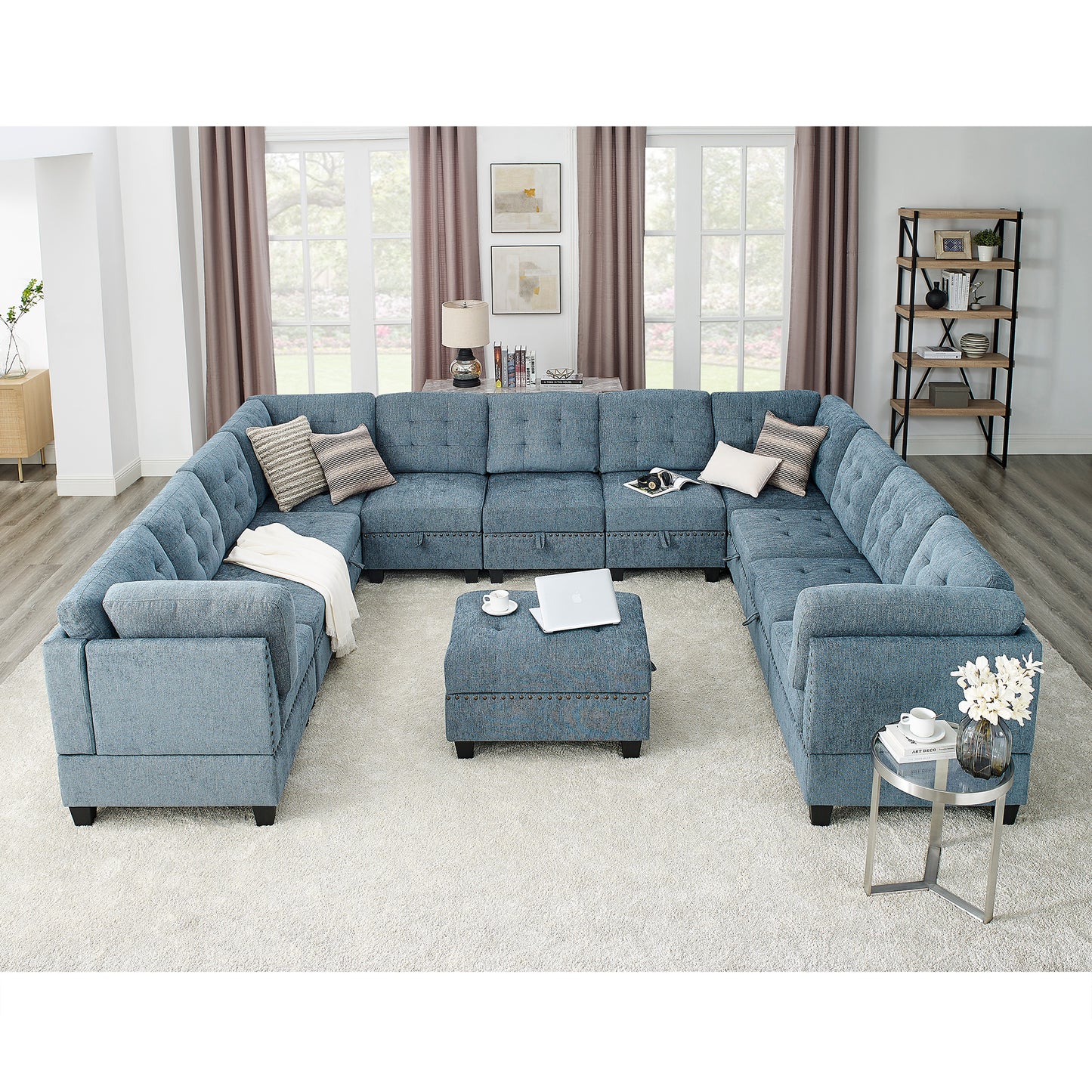 Navy Blue DIY Modular Sectional Sofa with Storage