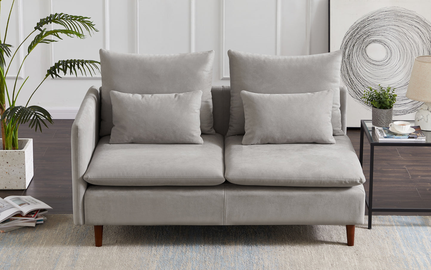 Luxurious Gray Sofa Chaise Longue with Thick Water Ripple Suede