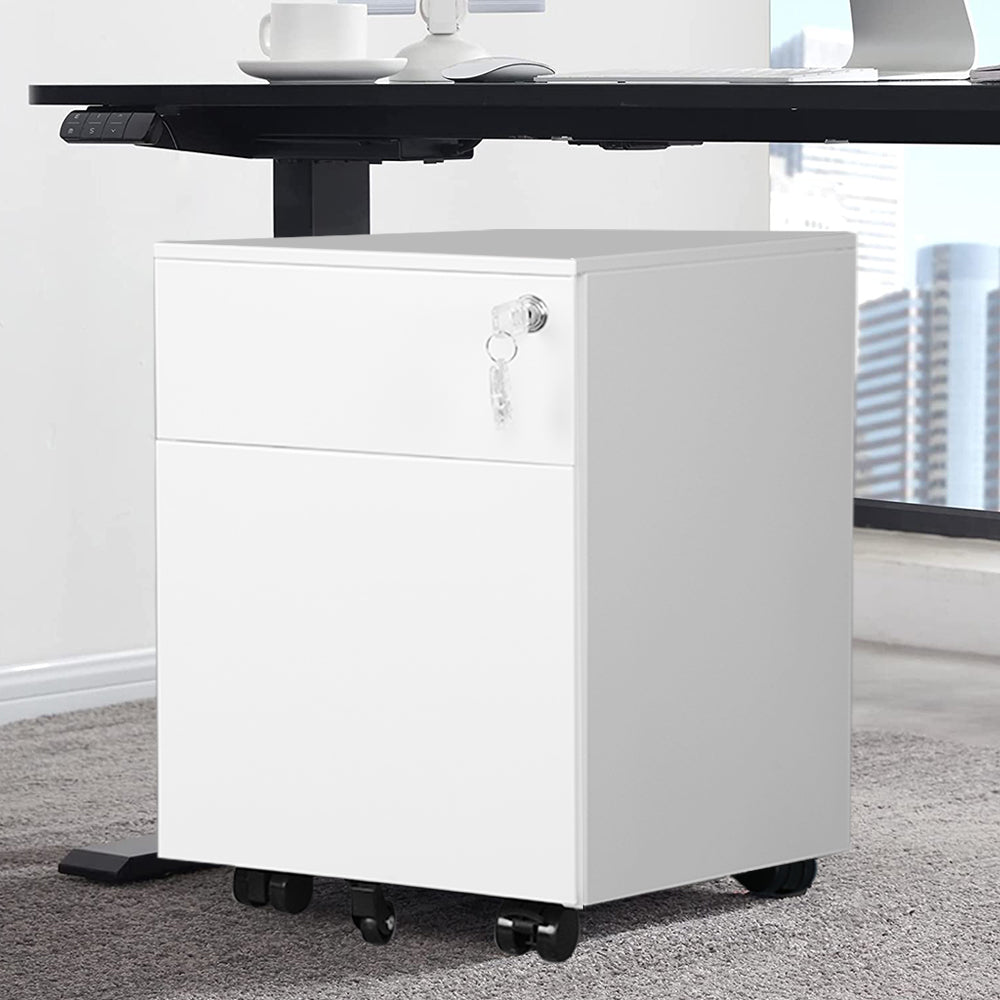 Lockable 2 Drawer Mobile File Cabinet for Legal/Letter/A4/F4 Size, Fully Assembled with Wheels, White