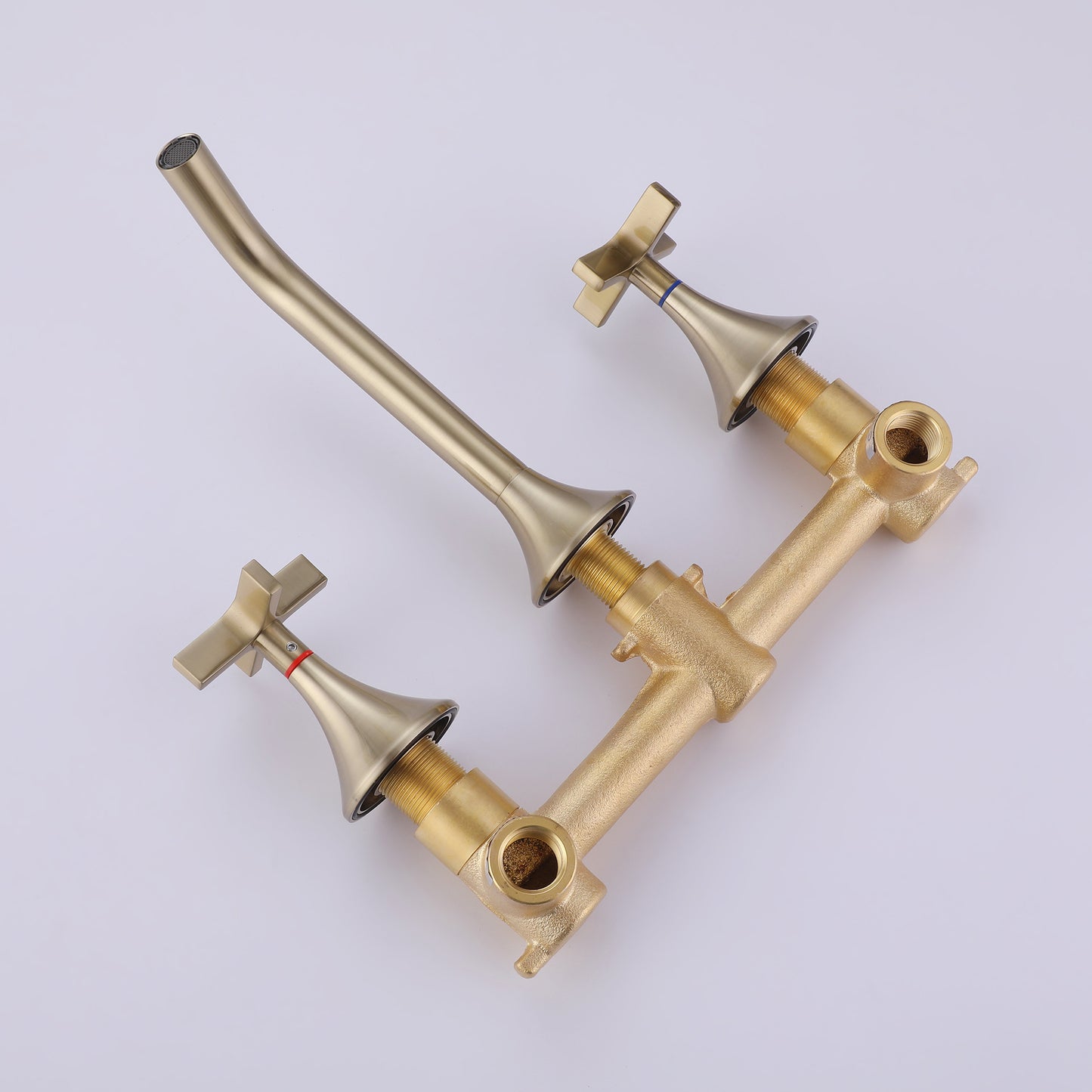 Elegant Brushed Gold Wall-Mounted Bathroom Faucet With Two Handles