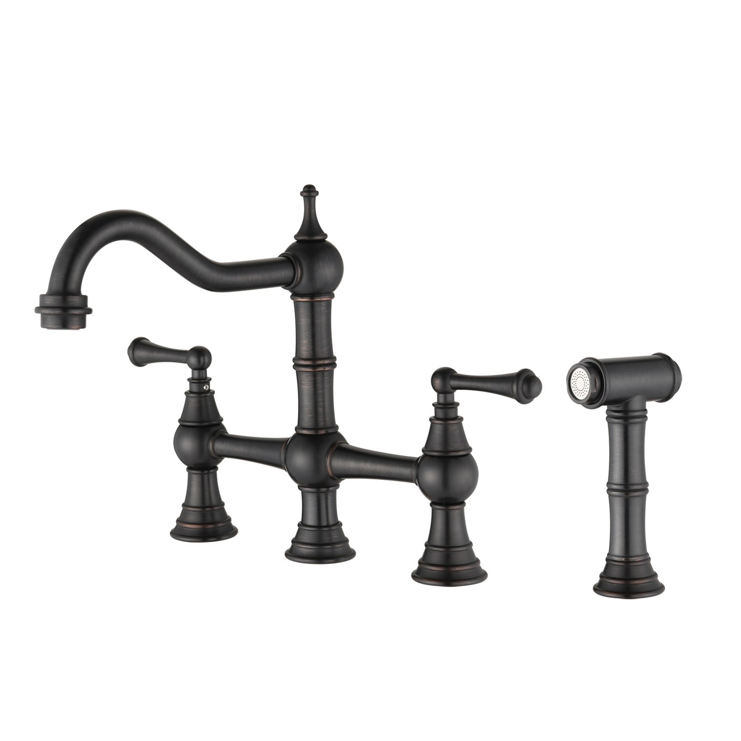 Bridge Dual Handles Kitchen Faucet With Pull-Out Side Spray in