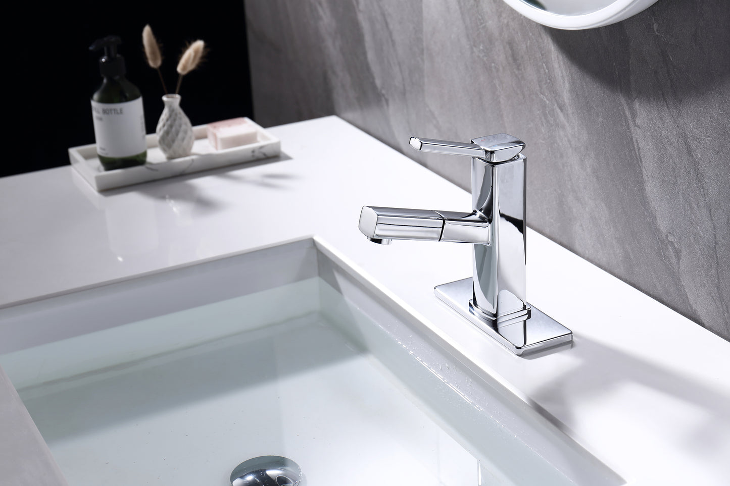 Sink Faucet with Pull Out Spout for Hot and Cold Water, Single Handle Basin Mixer Tap