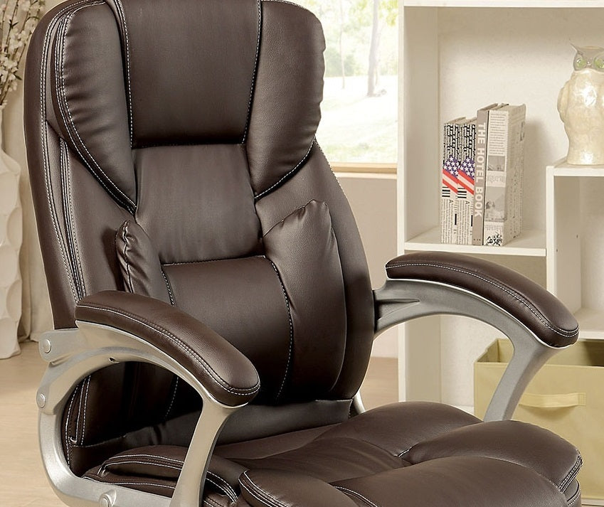 Comfortable Modern Contemporary Office Chair Upholstered 1pc Comfort Adjustable Chair Relax Office Chair Work Brown Leatherette Padded Armrests