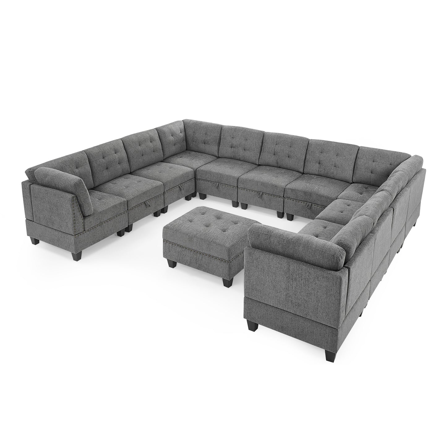 Grey U Shape Modular Sectional Sofa Set - DIY Combination with Versatile Arrangements and Bonus Storage