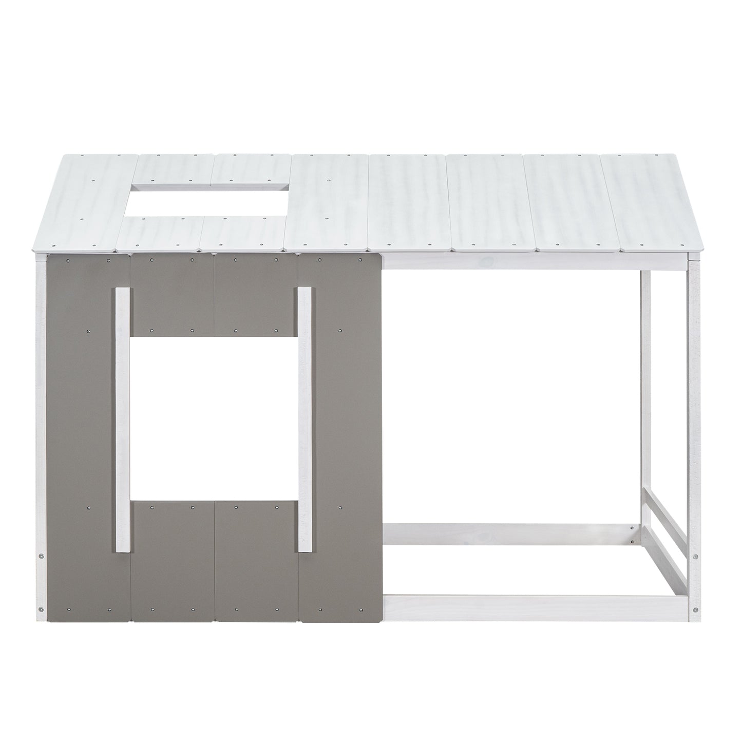 Twin Size House Platform with Roof and Window, White+Antique Grey(: WF294130AAE)