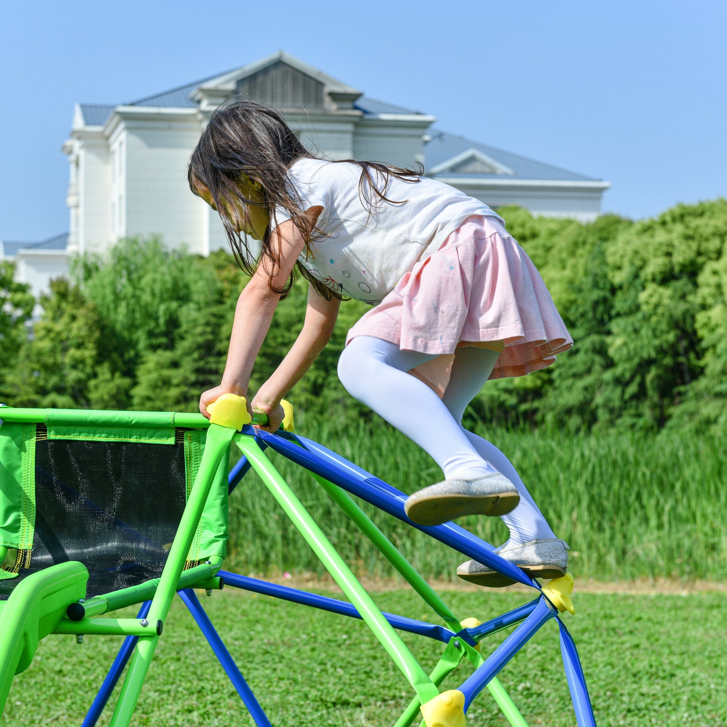 Kids Climbing Dome Jungle Gym with Wave Slide - Outdoor and Indoor Playground for Active Play