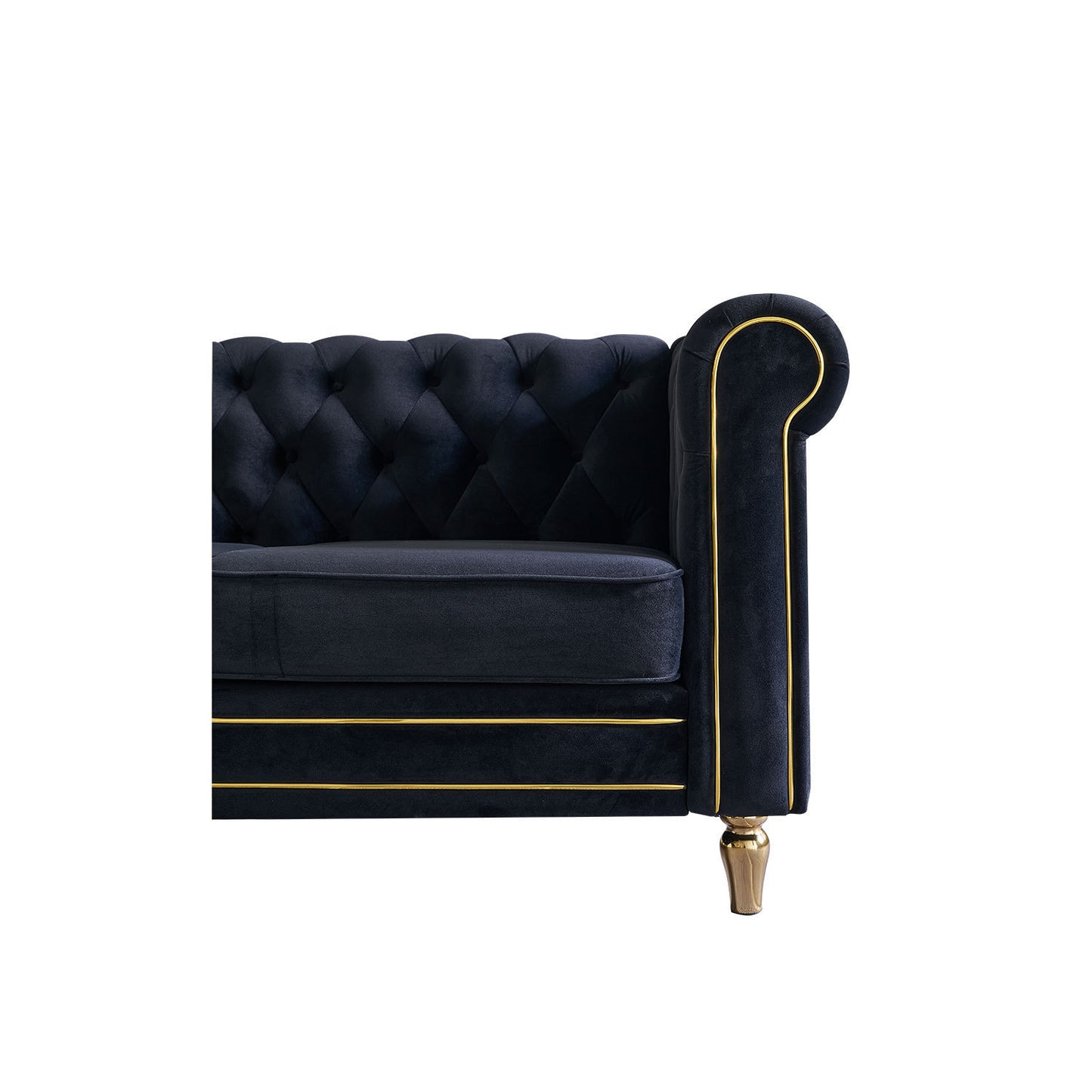 Chesterfield Velvet Sofa 84.65 inch for Living Room Black Color