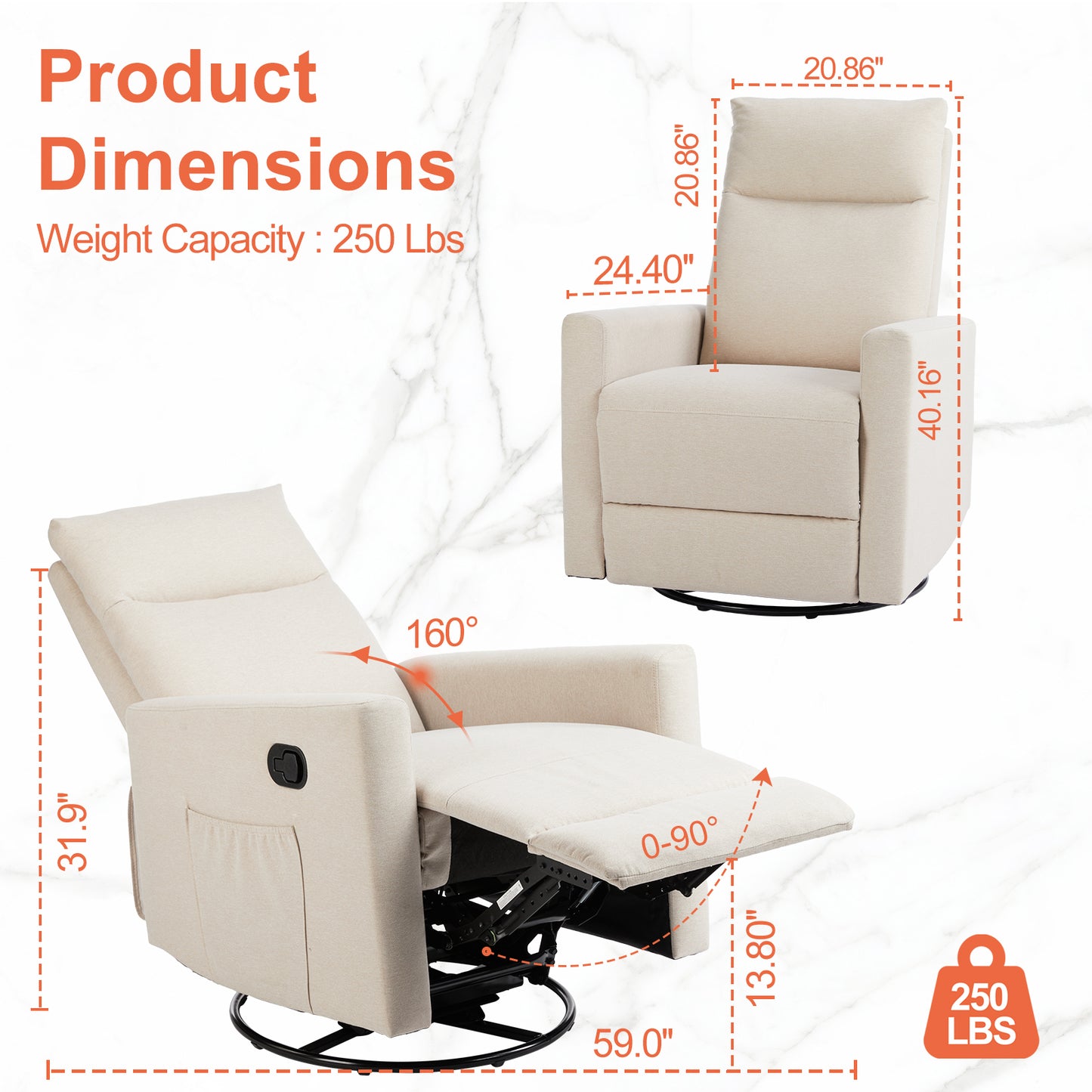 Adjustable Beige Recliner Chair with Massage and Heating Functions