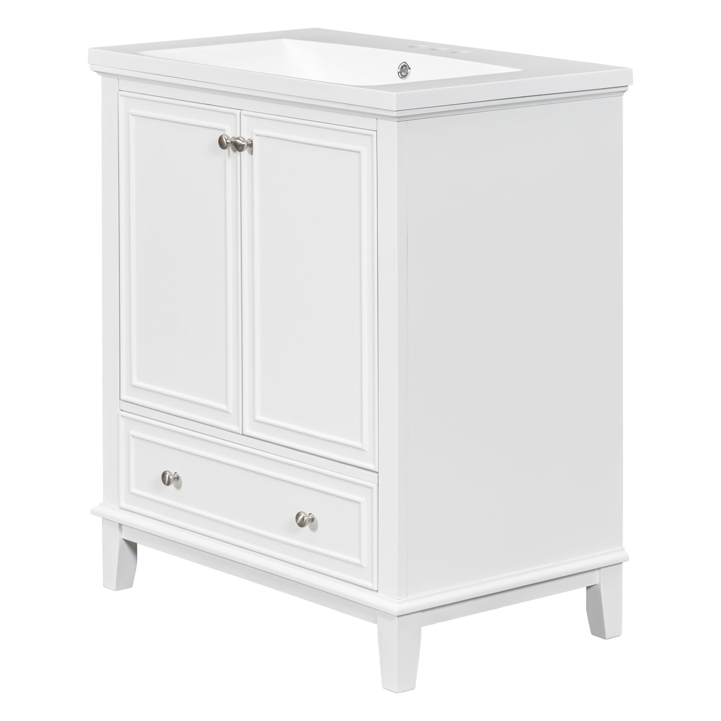 30" Bathroom Vanity with Sink Combo, Multi-functional Bathroom Cabinet with Doors and Drawer, Solid Frame and MDF Board, White