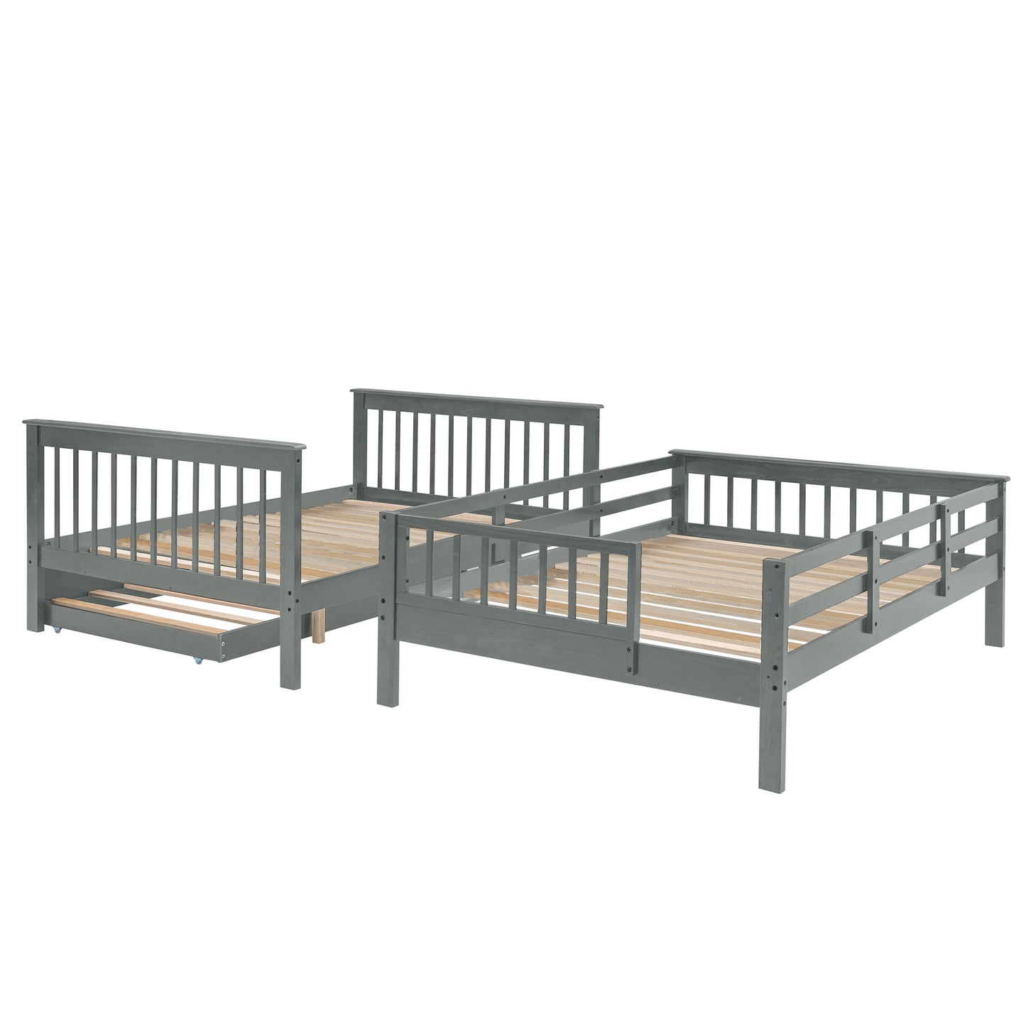 Gray Full-Over-Full Bunk Bed with Twin Trundle and Storage System