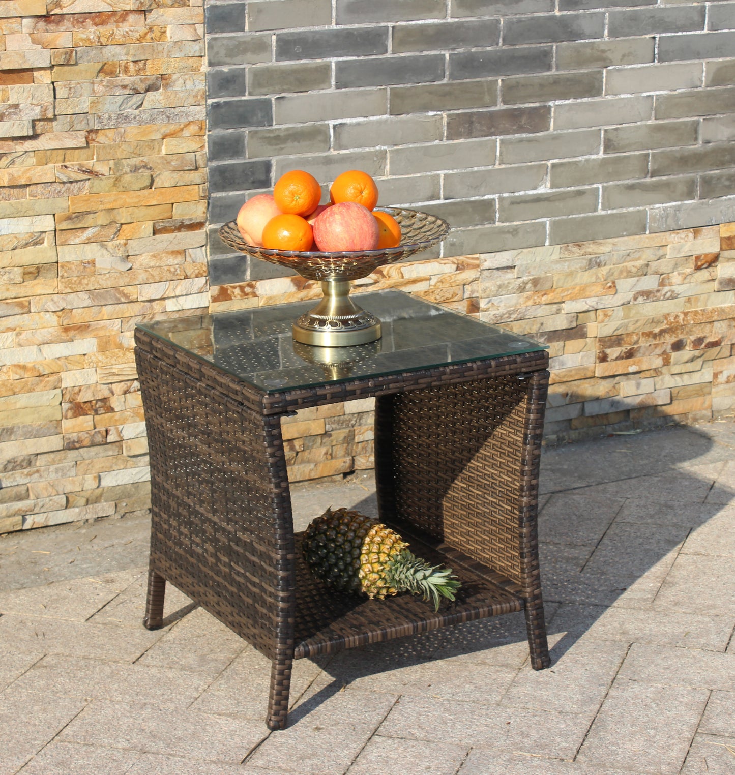 Elegant Outdoor Rattan Coffee Table with Tempered Glass Top