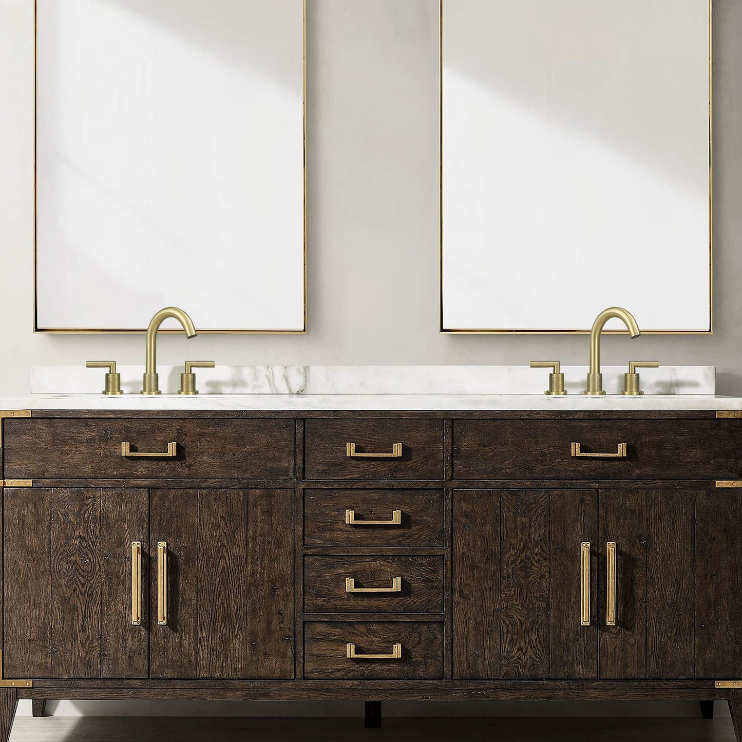 Luxury Brushed Gold Bathroom Faucet with Double Handle Configuration