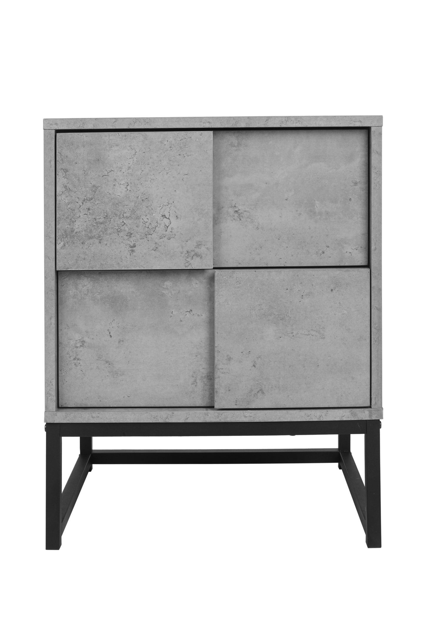 Set of 2, 2 Drawer Nightstand, Geometric Elements, Cement Grey, for Bedroom, Living Room and Study