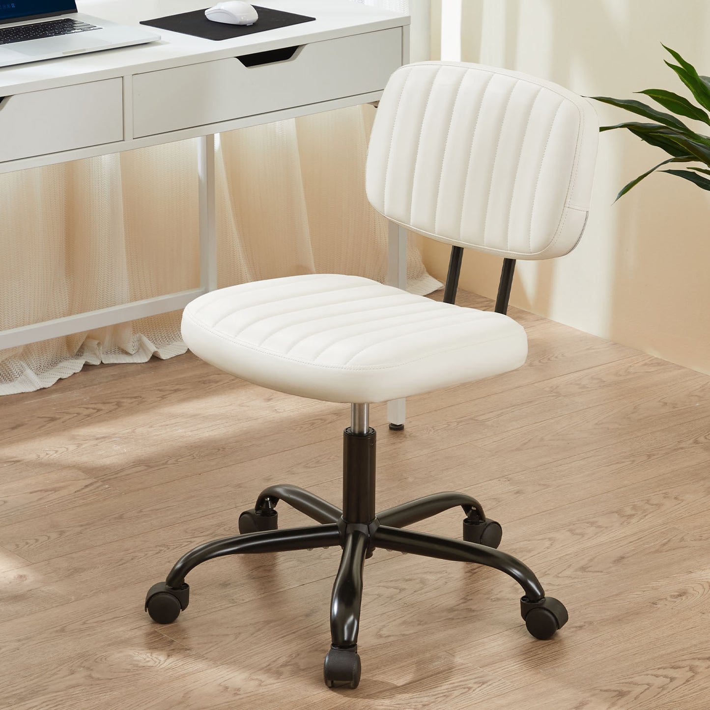 SWEETCRISPY PU Leather Low Back Task Chair Small Home Office Chair with Wheels