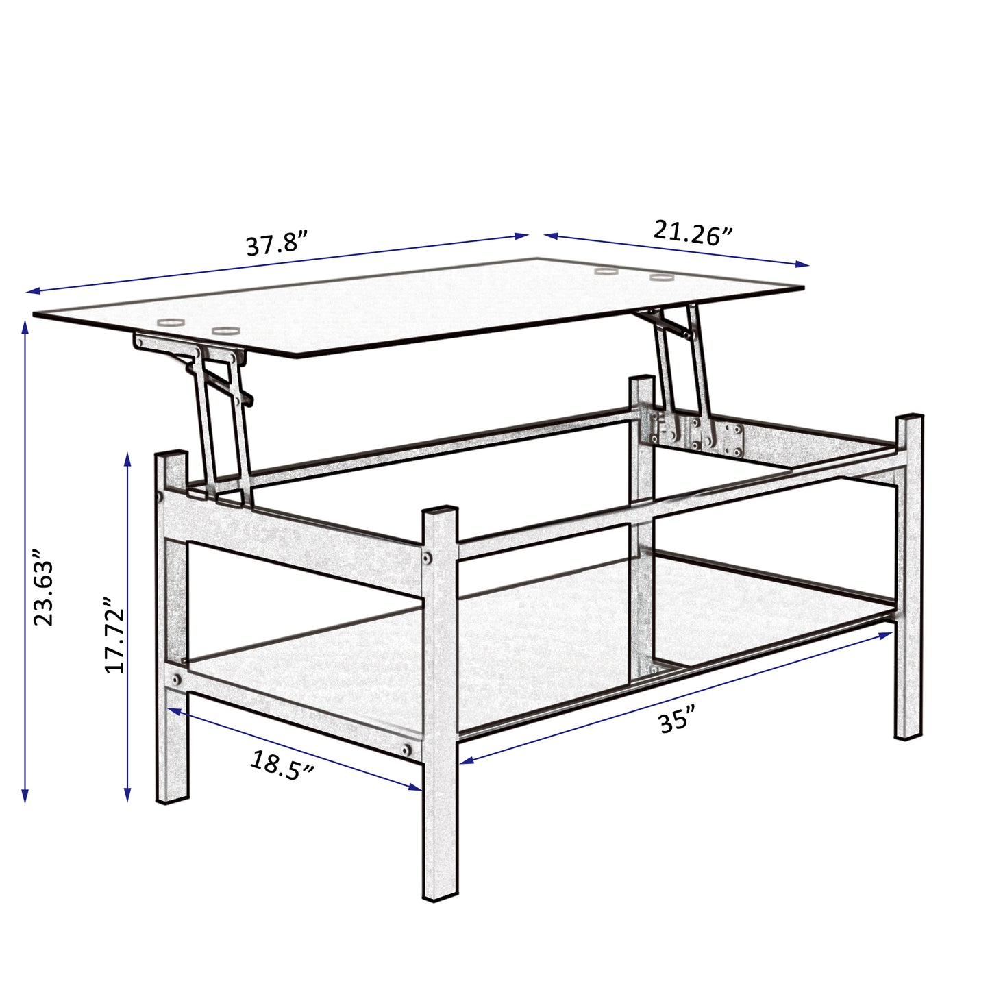 Modern Black Glass Coffee Table with Lift Top and 2-Layer Storage