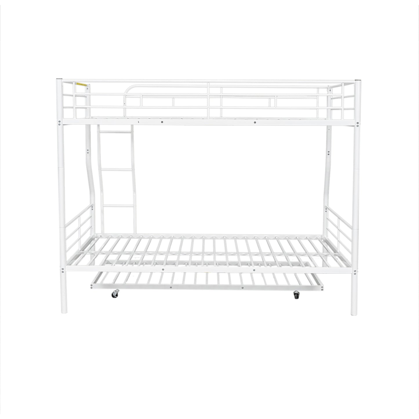 White Full XL Over Queen Metal Bunk Bed with Trundle