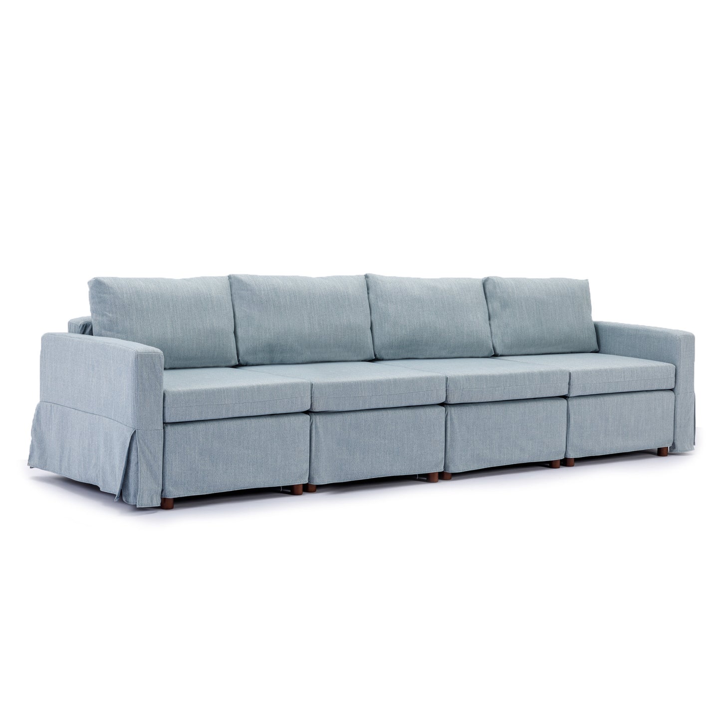 4-Seat Modular Sectional Sofa with Ottoman, Light Blue