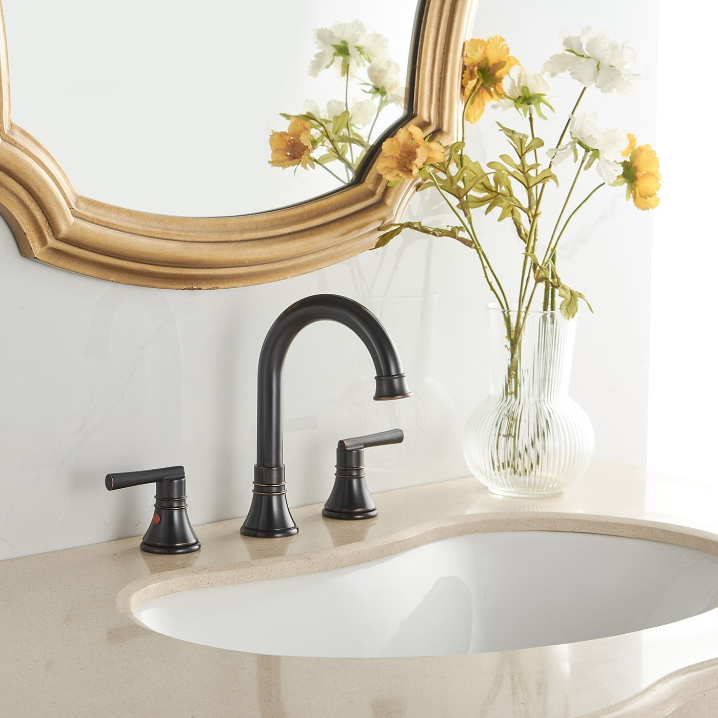 Oil Rubbed Bronze 2-Handle Bathroom Sink Faucet with J-Spout