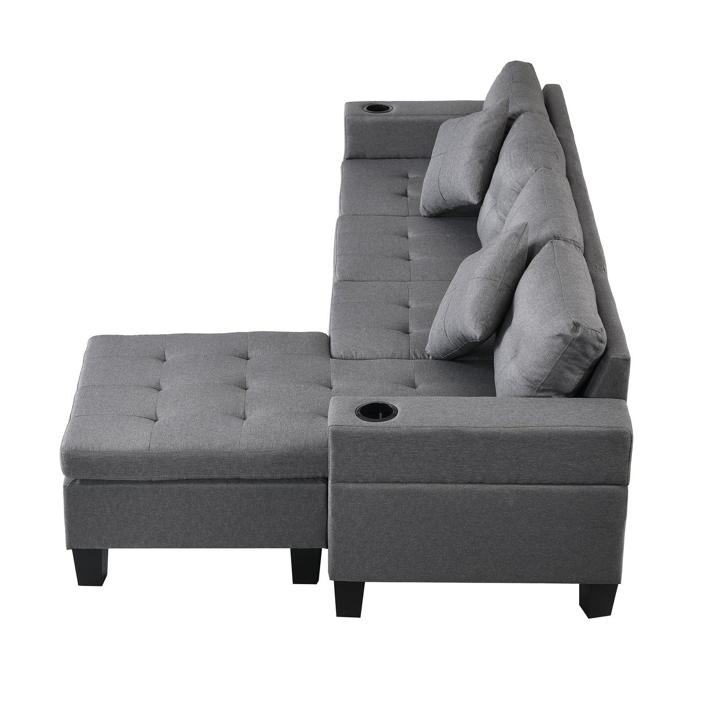 Sectional Sofa Set for Living Room with L Shape  Chaise Lounge ,cup holder and  Left or Right Hand Chaise  Modern 4 Seat