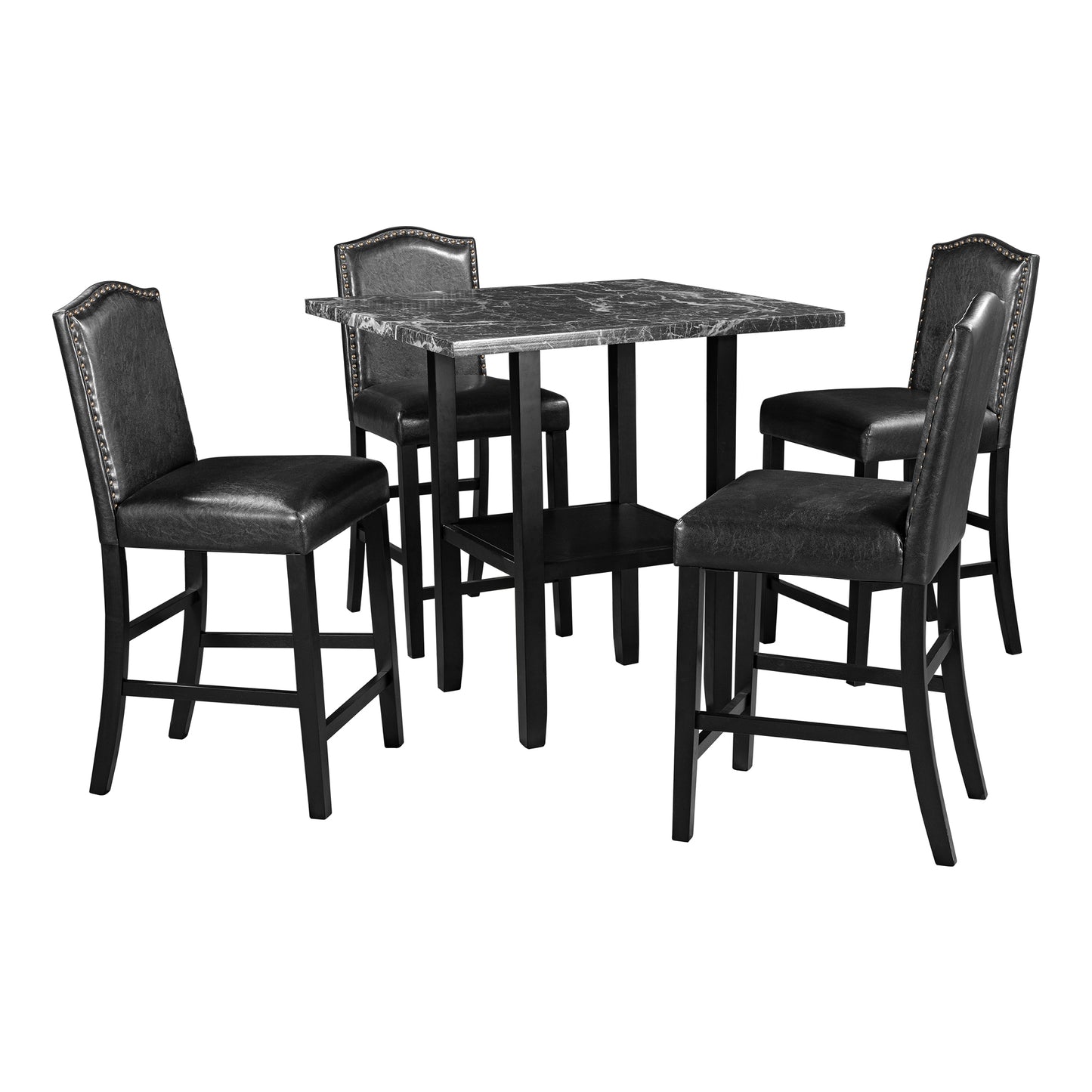 5 Piece Dining Set with Matching Chairs and Bottom Shelf for Dining Room, Black Chair+Black Table