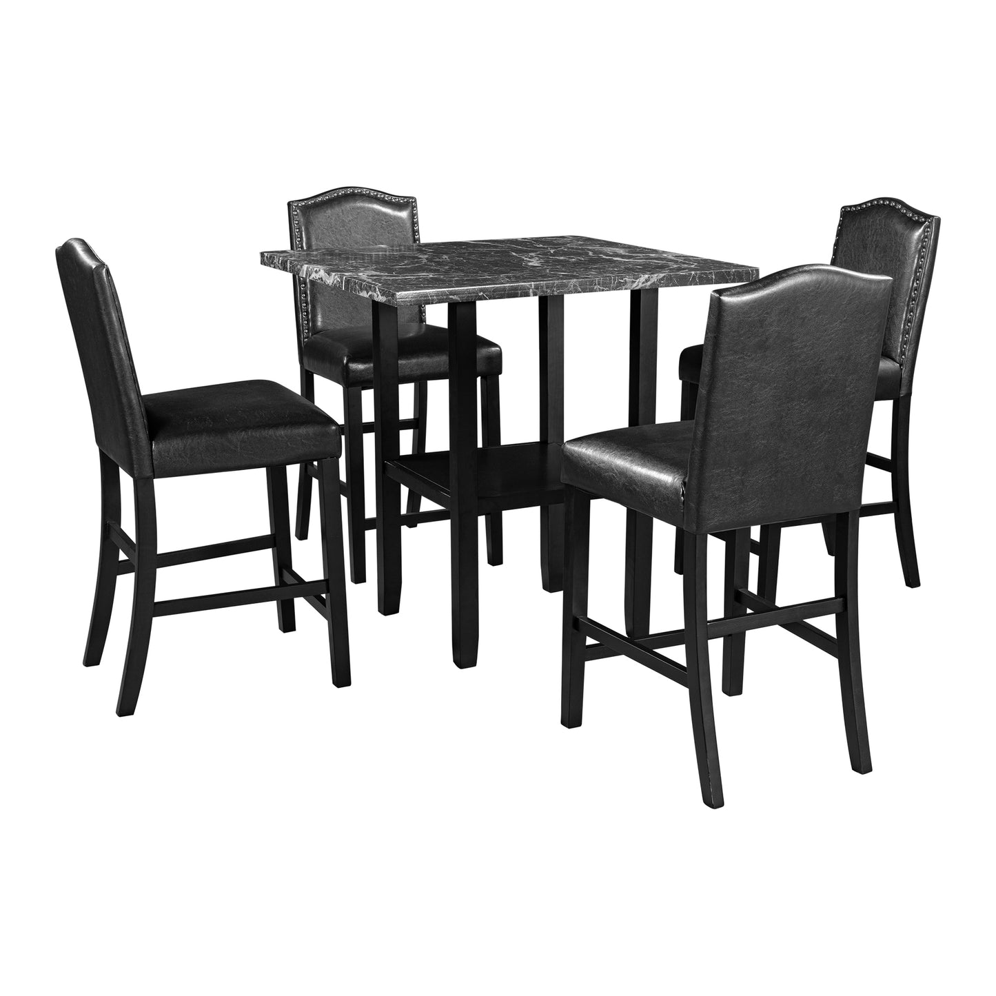 5 Piece Dining Set with Matching Chairs and Bottom Shelf for Dining Room, Black Chair+Black Table