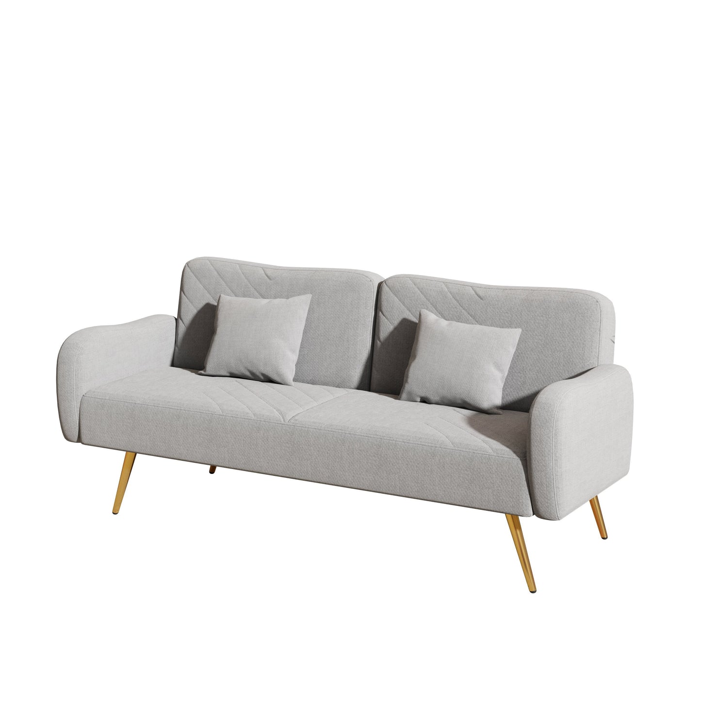 70.47 Gray Fabric Double Sofa with Split Backrest and Two Throw Pillows