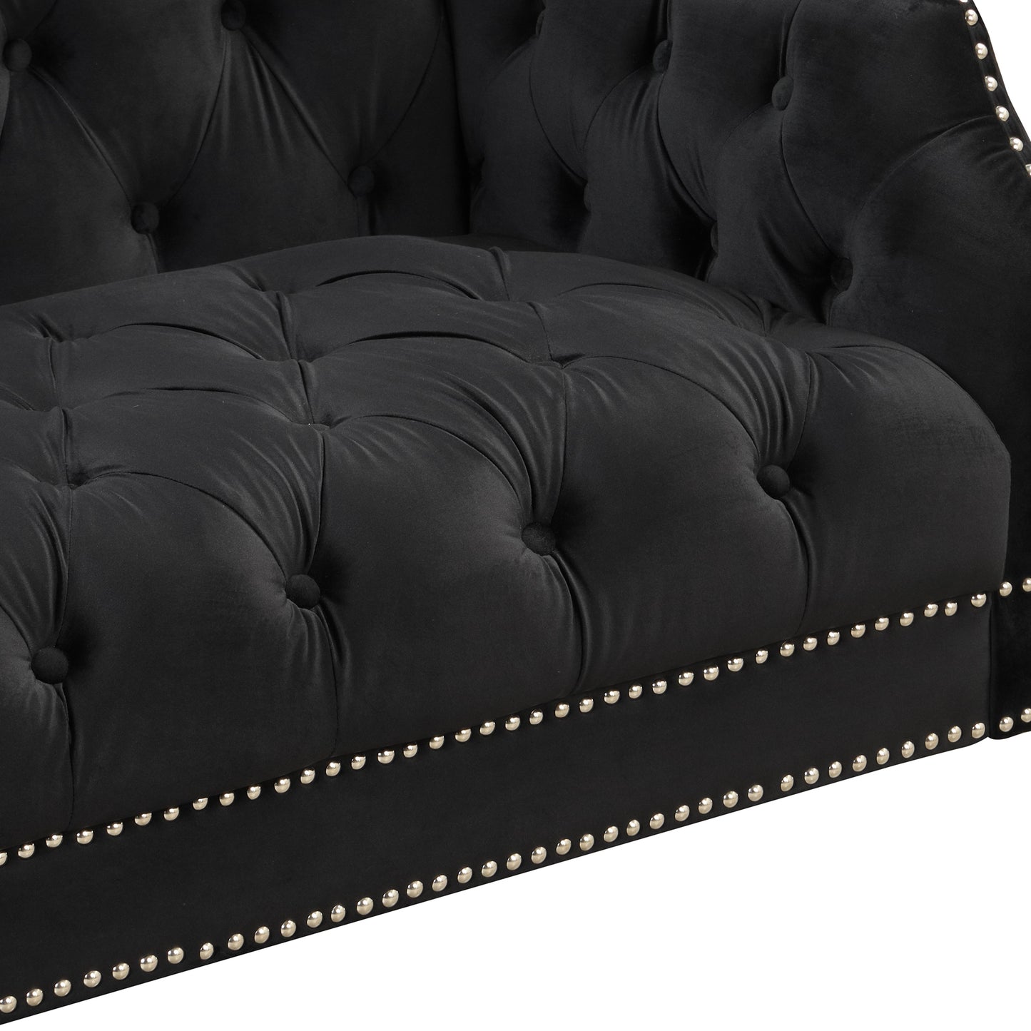 78 Contemporary Plush Upholstered Sofa with Metal Legs and Button Tufted Back in Black