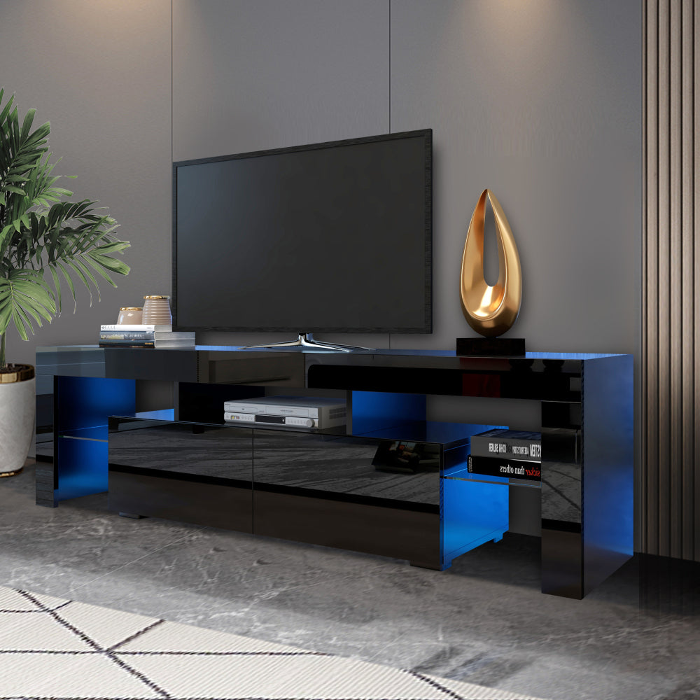 Sleek Black TV Stand with 20 Color LED Lights and Remote Control