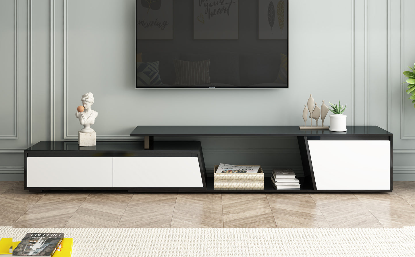 Sleek Rectangle Extendable TV Stand with Ample Storage for TVs Up to 100''