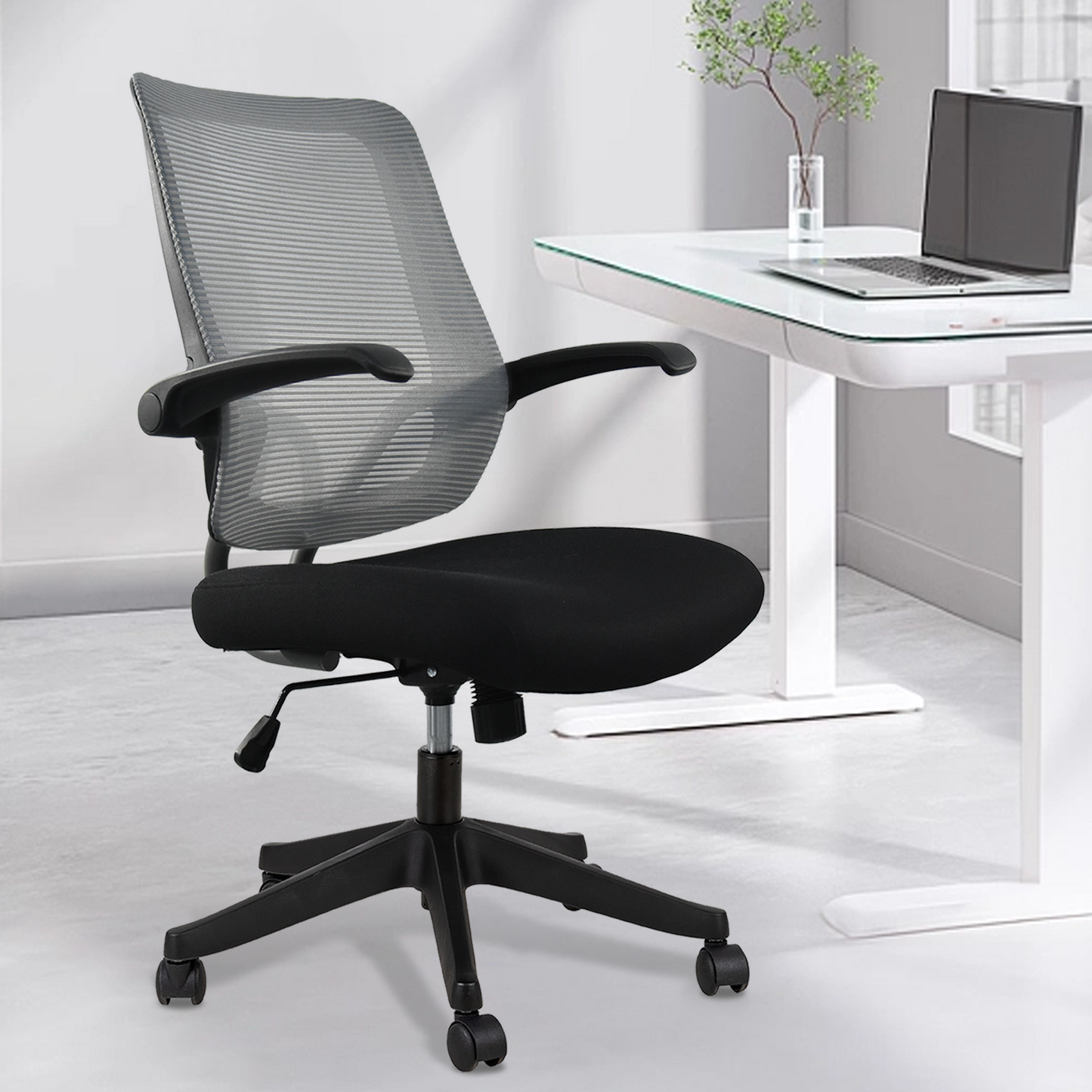 Mid task office chair with flip up arms, tilt angle max to 105 °,300LBS,Black