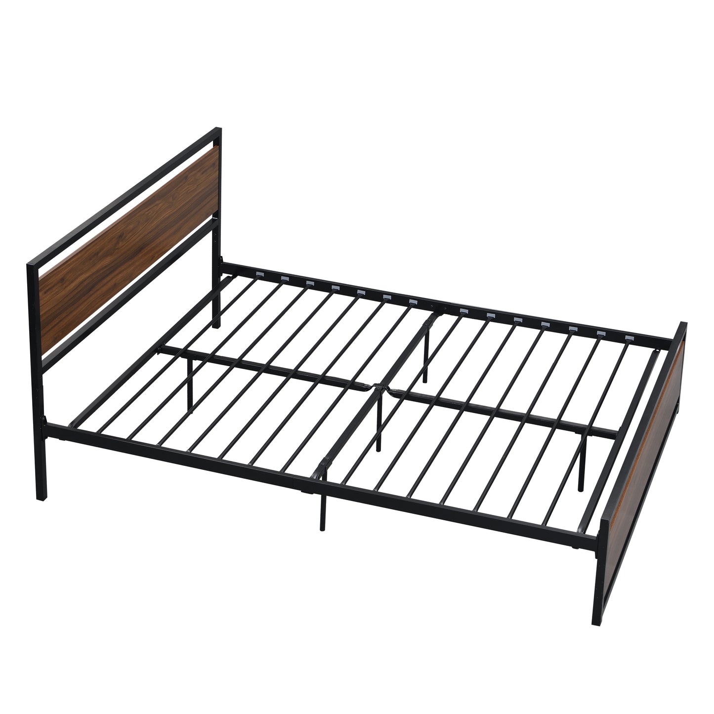 Industrial Platform Full Bed Frame/Mattress Foundation with Rustic Headboard and Footboard, Strong Steel Slat Support, No Box Spring Needed, Noise Free, Easy Assembly