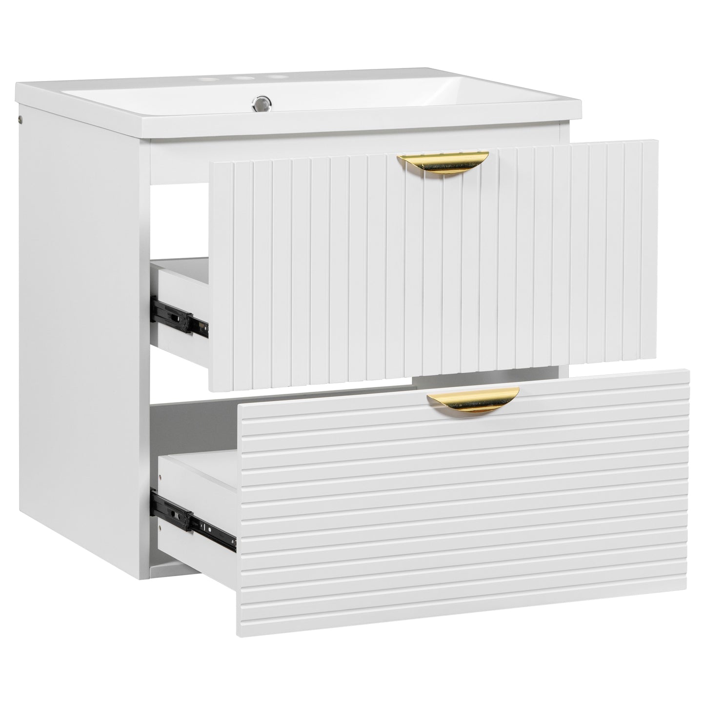 Modern 24-Inch Wall-Mounted Bathroom vanity with 2 Drawers, White  - Ideal for Small Bathrooms