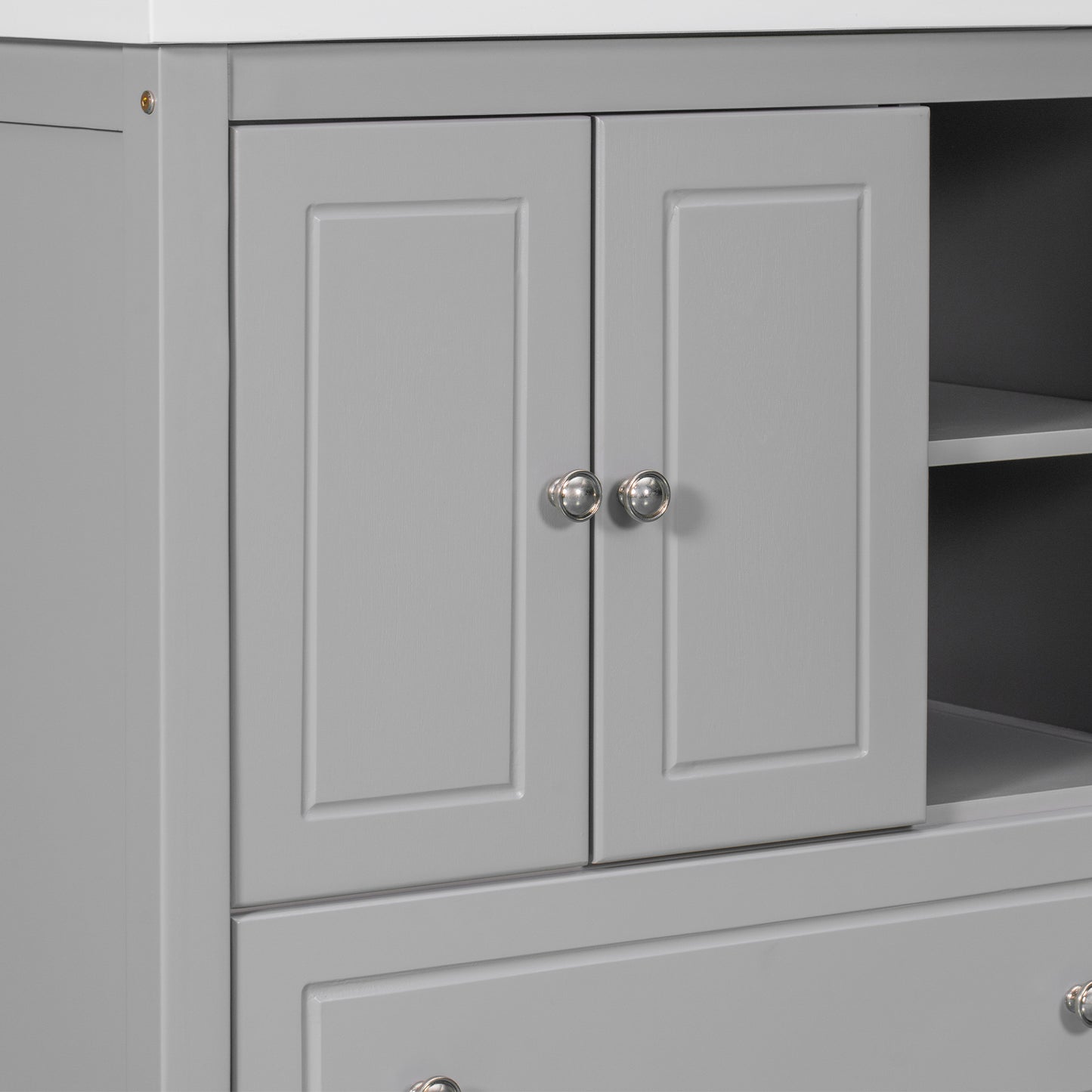 30" Bathroom Vanity with Sink, Bathroom Storage Cabinet with Doors and Drawers, Solid Wood Frame, Ceramic Sink, Grey