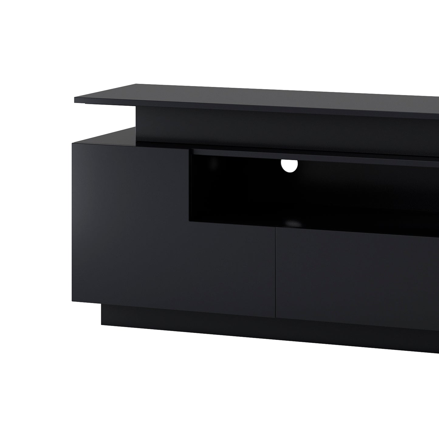 Sleek Entertainment Center with Color Changing LED Lights for 75+ inch TV, Black High Gloss TV Cabinet