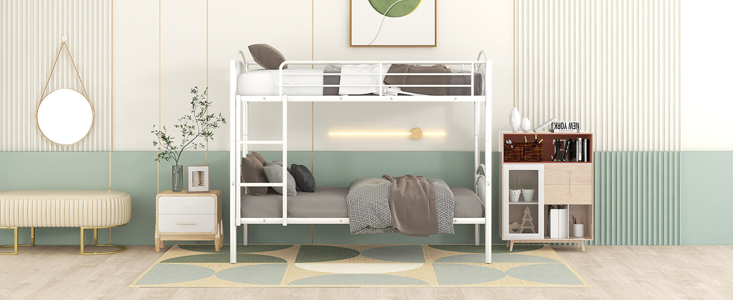 Chrome Finish Metal Twin Bunk Bed - White, Separable Twin Beds